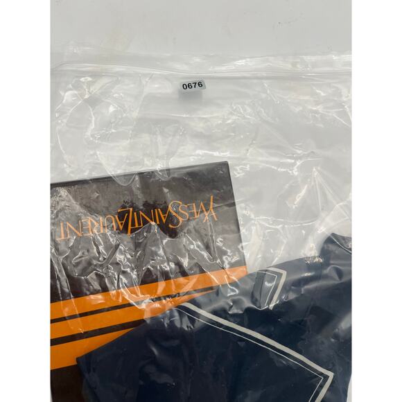 YSL yves st laurent silk Navy Logo scarf vintage box Minimalist boarder square - Picture 10 of 11